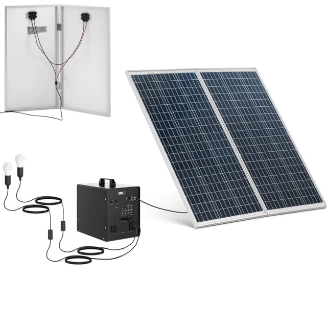 Kit solaire, panneaux photovoltaïques, onduleur 2 lampes LED 1000 W 5/12/230 V