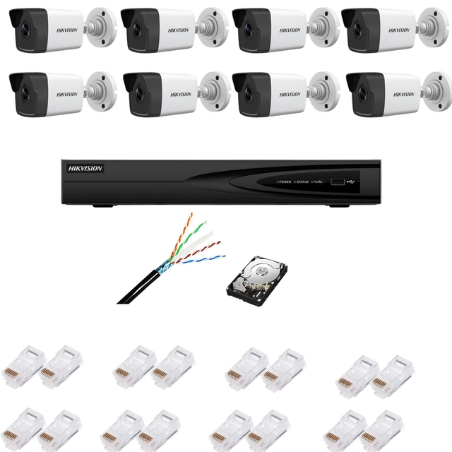 Kit sorveglianza completo con telecamere 8 IP, ottica 4MP, IR 30m, NVR 2.8mm, con canali 8 IP, accessori Ultra HD 4K,