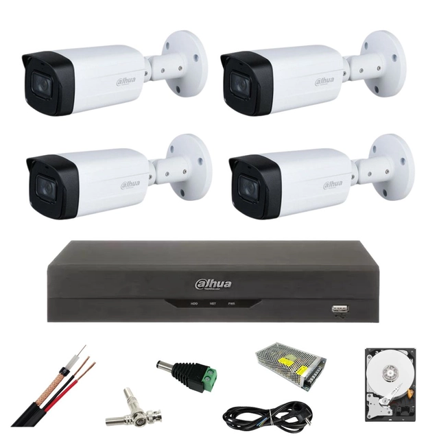 Kit sorveglianza Dahua 4 Telecamere Starlight 5 MP, IR 80 m DVR 5MP, Accessori rigidi 1TB