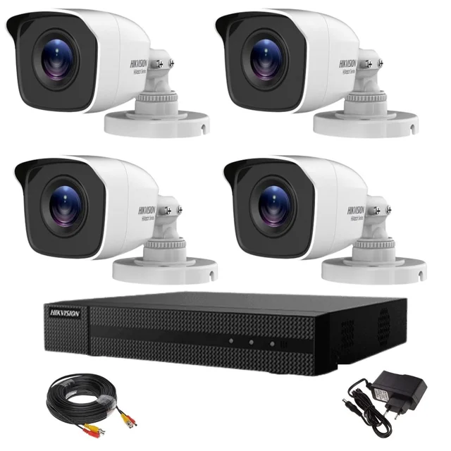 Kit supraveghere Hikvision full hd 4 camere de exterior seria Hiwatch 20 metri infrarosu noaptea cu accesorii si aplicatie telefon live inclusa