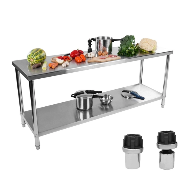 Kitchen table worktop stainless steel bottom shelf 200x60cm