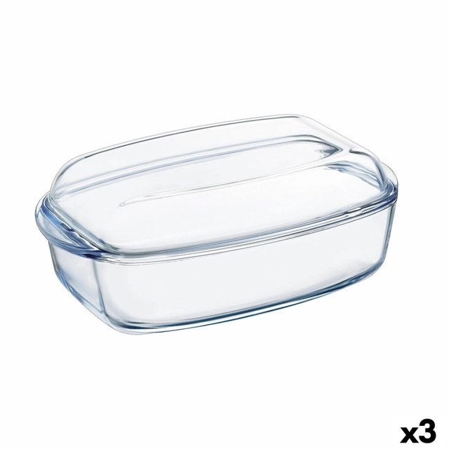 Klasický kuchynský tanier Pyrex s pokrievkou 4,5 L 38 x 22 x 11 cm Priehľadné sklo (3 Ks)