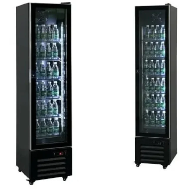 Kølende display til drikkevarer, smal, helt sort, LED 420x485x1880 220L RB-220HB