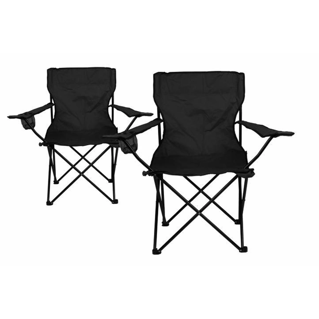 Къмпинг комплект -2x сгъваем стол с дръжка - черен