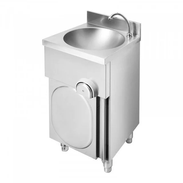 Knee-activated washbasin - free-standing - with fittings - stainless steel / chrome-plated brass - tap length 140 mm MONOLITH 10360027 ARES066