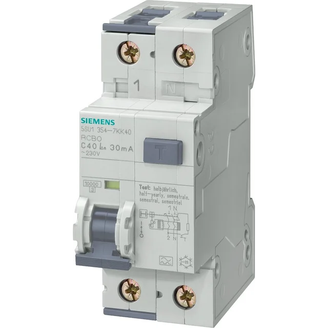 Комбінований автоматичний вимикач Siemens RCBO typeA 30mA 10kA 1+N C16A 5SU1354-7KK16