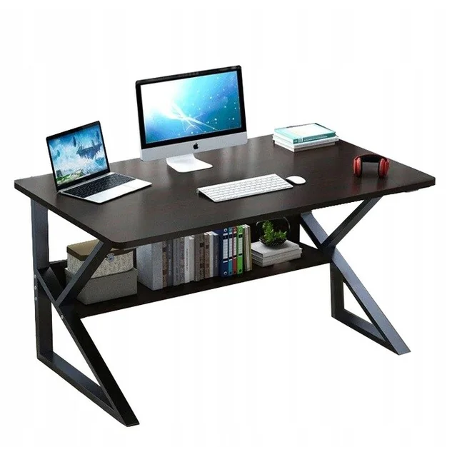 Kompiuterio stalas, biuras su lentyna, 100x60cm juodos spalvos