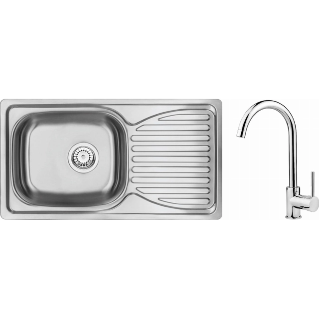 Комплект Deante Doppio, стоманена мивка 1-komorowy с отцедник + стоящ кран за мивка ZENB0113 - ДОПЪЛНИТЕЛНО 5% ОТСТЪПКА ЗА КОД DEANTE5