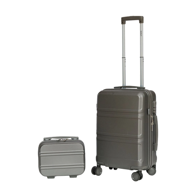Комплект кабинен куфар + козметична чанта Barut сив с ABS