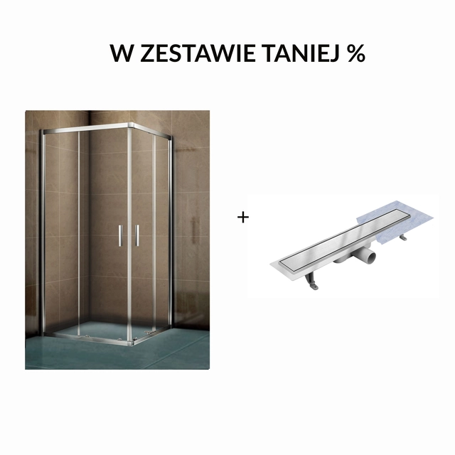 Komplet kvadratne tuš kabine Riho Hamar 2.0 80 cm + odtok Vogi Duo 60 cm saten