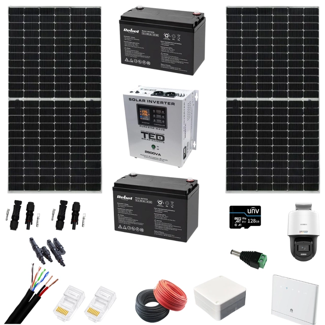 Kompletní monokrystalická fotovoltaická sada, akumulátory 12V 100AH, Invertor 1800W + DÁREK IP sledovací kamera, noční barva 30m, čočka 2.8mm a router 4G