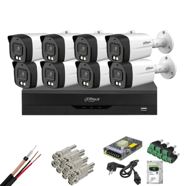 Kompletny system nadzoru 8 Kamery Dahua 8MP Smart Dual Light 40m mikrofon, DVR 8 kanały, dysk twardy i akcesoria instalacyjne w zestawie