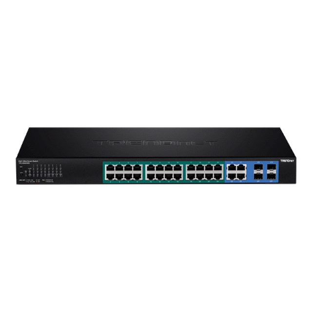 Комутатор 28 Gigabit Web Smart ports, 24 x PoE+, 4 x Gigabit/SFP - TRENDnet TPE-2840WS