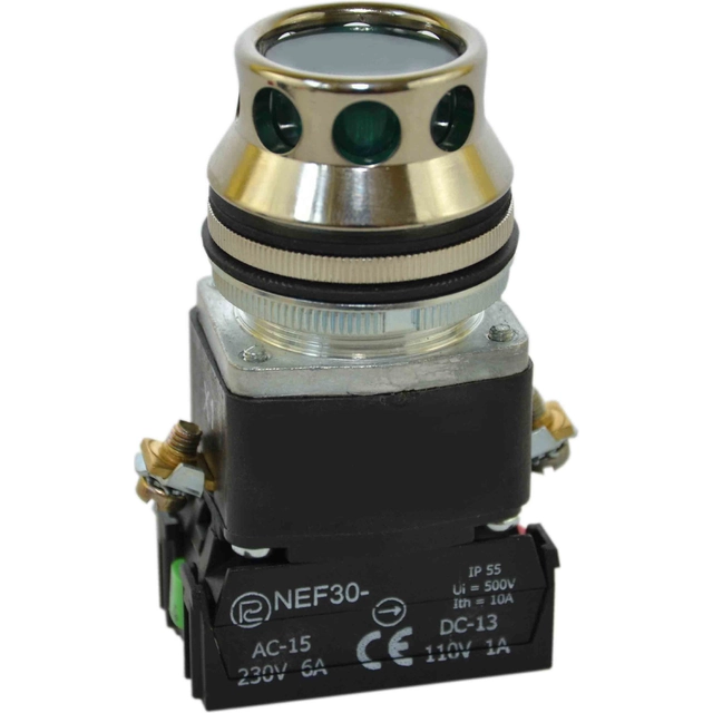 Kontrolni gumb Promet 30mm zelen z vzmetnim povratkom z osvetlitvijo ozadja 2Z 24V (W0-NEF30-KL 2X Z)