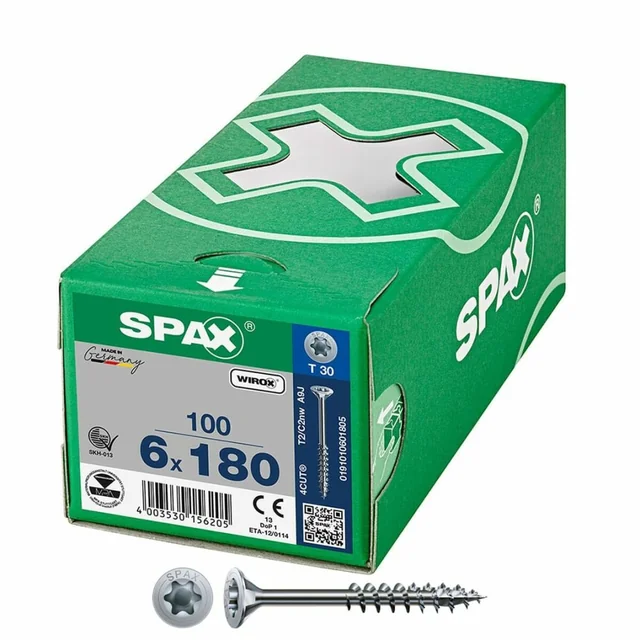 Κουτί με βίδες SPAX Wirox T30 Επίπεδη κεφαλή 6 x 180 mm 100 Τμ.