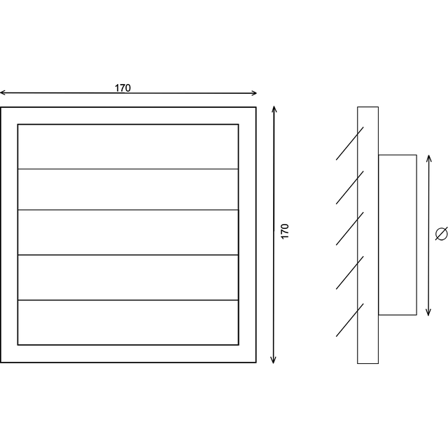 Kratka z żaluzją (KzZb) 170x170 Ø 100 brąz 