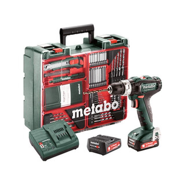 κρουστικό δράπανο μπαταρίας Metabo PowerMaxx SB 12 MW 12 V | 40 Nm | 1,5 - 10 mm | Βούρτσα άνθρακα | 2 x 2 μπαταρία Ah + φορτιστής | Σε μια βαλίτσα