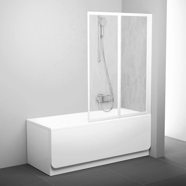 Kúpeľňová stena skladacia Ravak, VS2 105, biela+plast Rain