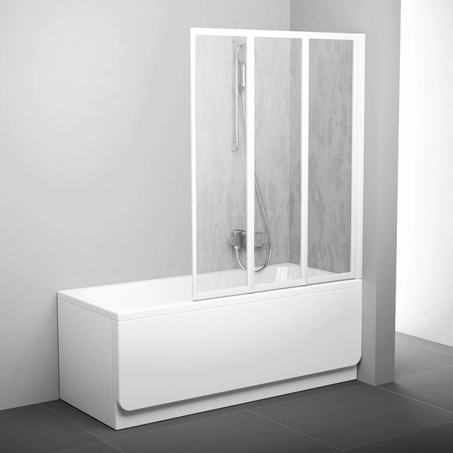 Kúpeľňová stena skladacia Ravak, VS3 115, biela+plast Rain