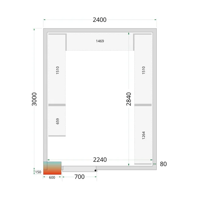 Kylrum komplett 2400 x 3000 x 2200 mm CRPF2430