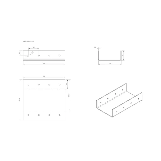 L-TM-66X28-L120 - Bifacial monteringstrekantstik 66X28-L120