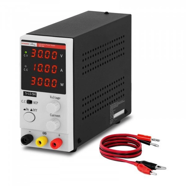 Laboratorinis maitinimas – 0-30 V – 0-10 A DC – 300 W – 4-cyfrowy STAMOS LED ekranas 10021273 S-LS-94