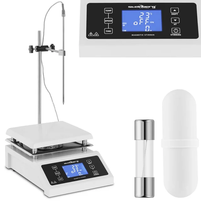 Laboratóriumi mágneses keverő + fogantyús állvány, időzítő 350deg;C 2000 rpm./ min