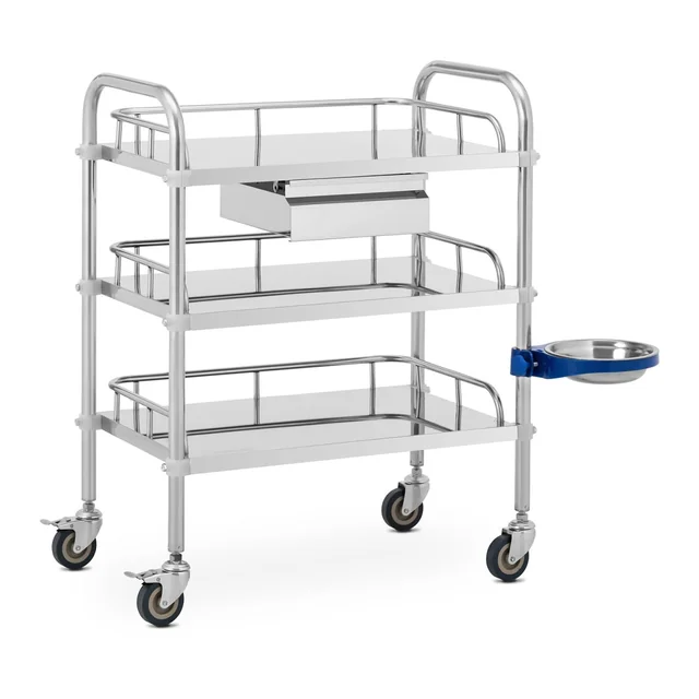 Laboratory trolley, 3 shelves 56 x 36 cm + drawer, stainless steel