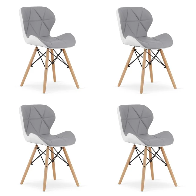LAGO øko-læder stol - grå og hvid x 4
