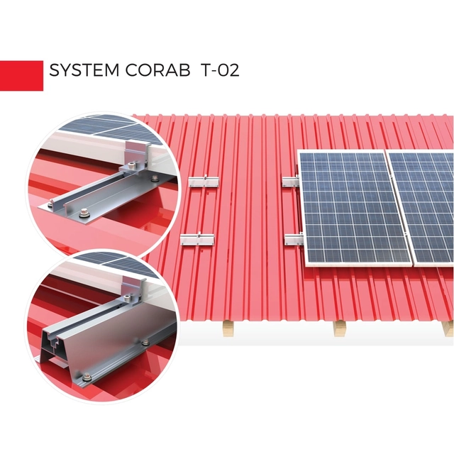 Laikiklių komplektas saulės elektrinės moduliui CORAB nuožulniam stogui, banguota/trapecinė skarda T-024
