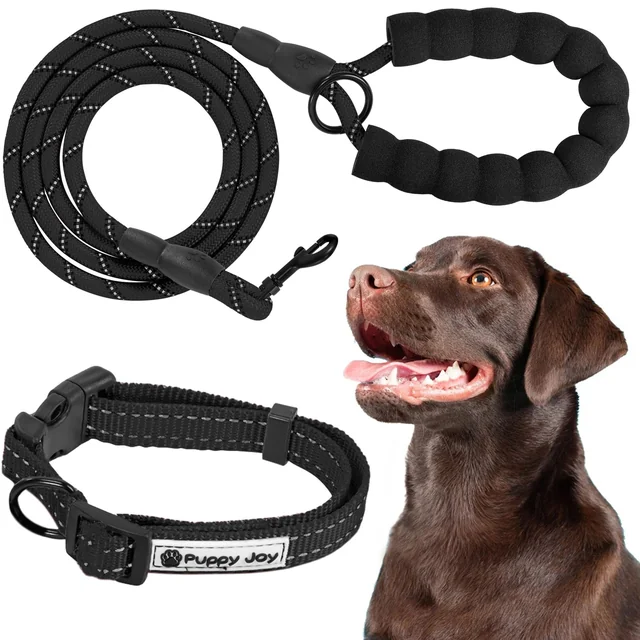 Laisse et collier réfléchissants pour chien PJ-091 noir