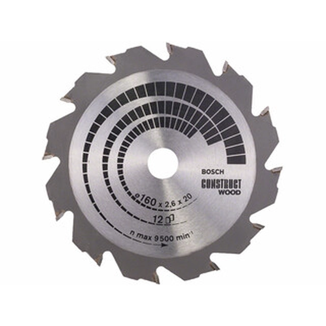 Lama per sega circolare Bosch 160 x 20 mm | numero di denti: 12 db | larghezza di taglio: 2,6 mm