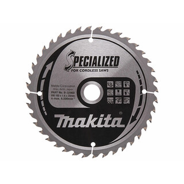 Lama per sega circolare Makita 165 x 20 mm | numero di denti: 40 db | larghezza di taglio: 1,6 mm