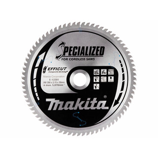 Lama per sega circolare Makita 260 x 30 mm | numero di denti: 75 db | larghezza di taglio: 2,15 mm