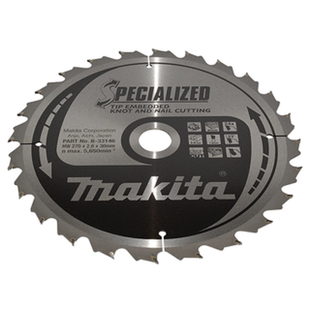 Lame de scie circulaire Makita 270 x 30 mm | nombre de dents : 24 db | largeur de coupe : 2,6 mm