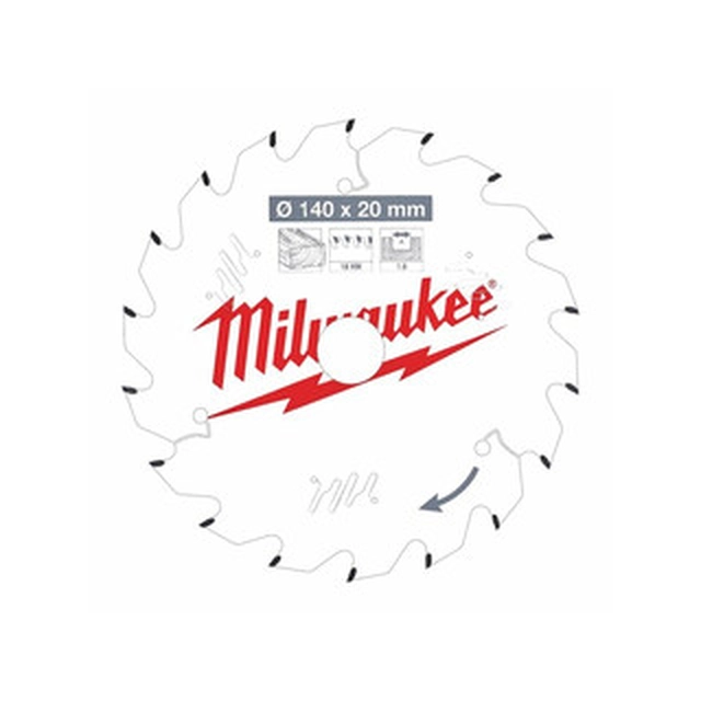 Lame de scie circulaire Milwaukee 140 x 20 mm | nombre de dents : 18 db | largeur de coupe : 1,6 mm