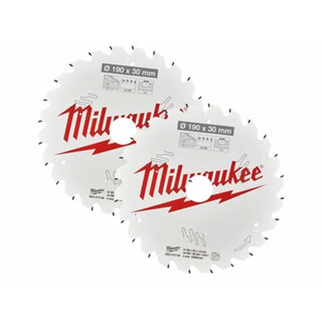 Lame de scie circulaire Milwaukee 190 x 30 mm | nombre de dents : 24 db | largeur de coupe : 1,6 mm 2 pcs