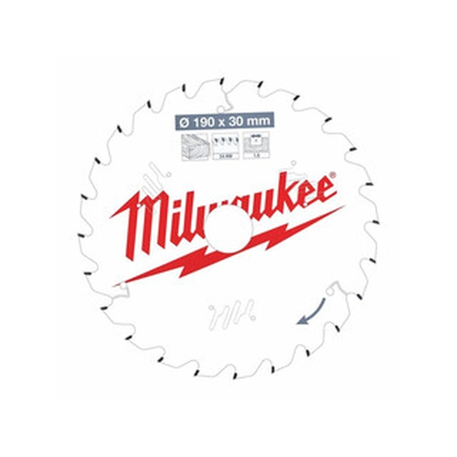 Lame de scie circulaire Milwaukee 190 x 30 mm | nombre de dents : 24 db | largeur de coupe : 1,6 mm