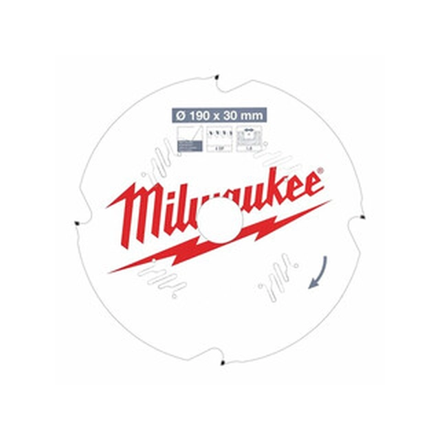 Lame de scie circulaire Milwaukee 190 x 30 mm | nombre de dents : 4 db | largeur de coupe : 1,8 mm