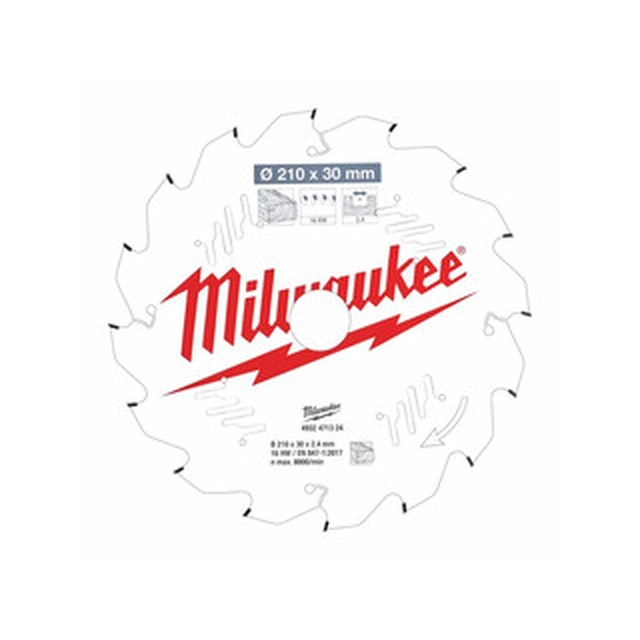 Lame de scie circulaire Milwaukee 210 x 30 mm | nombre de dents : 16 db | largeur de coupe : 2,4 mm