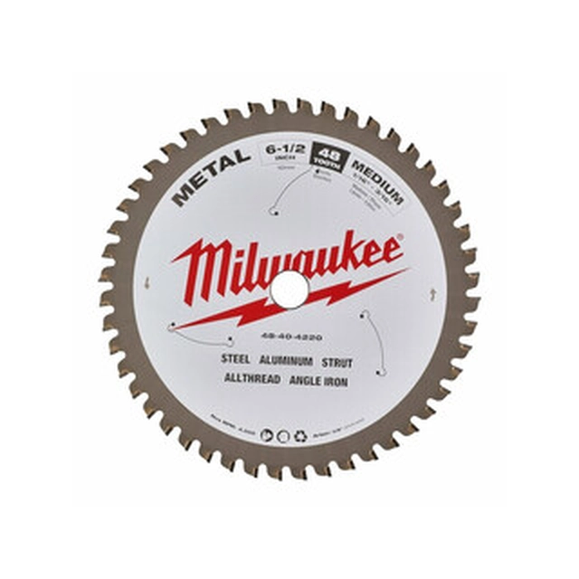 Lame de scie circulaire Milwaukee pour acier - inox Nombre de dents: 48 pcs | 165 x 15,87 x 1,6 mm