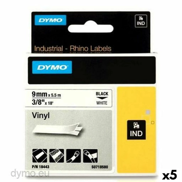 Laminált szalag Rhino Dymo címkenyomtatóhoz ID1-9 fehér fekete 9 x 5,5 mm címkék (5 db)