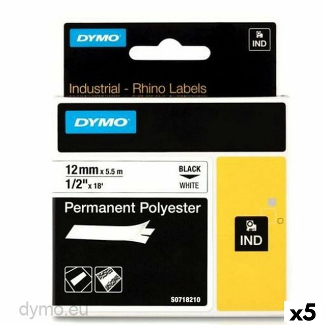 Laminirani trak za tiskanje nalepk Rhino Dymo ID1-12 12 x 5,5 mm Črno bel samolepilni (5 kosov)