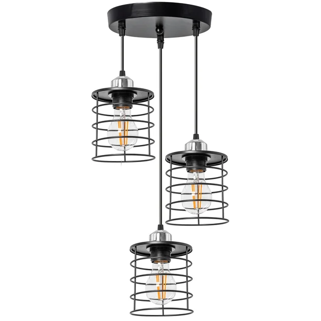 Lámpara de techo colgante triple de metal Loft 392204 negro