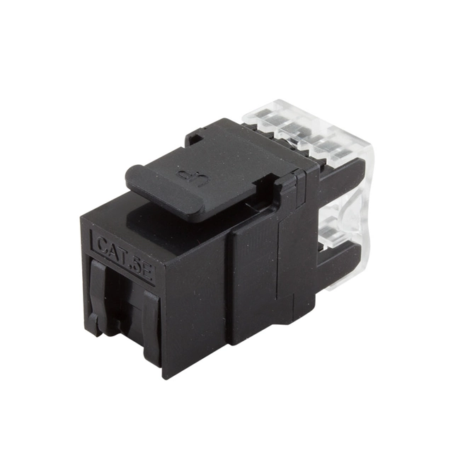 LAN connector, RJ45, Cat5e Keystone, 8 pin with cap, for installation, black