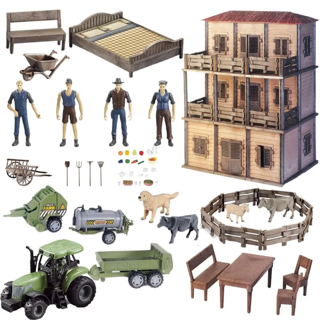 LARGE SET FARM RANCH FARM HOUSE TO assemble FARMER ANIMALS