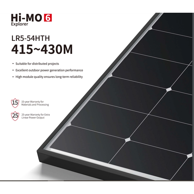 Largo Hi-MO6 LR5-54HTH 420W panel solar de marco negro, contenedor