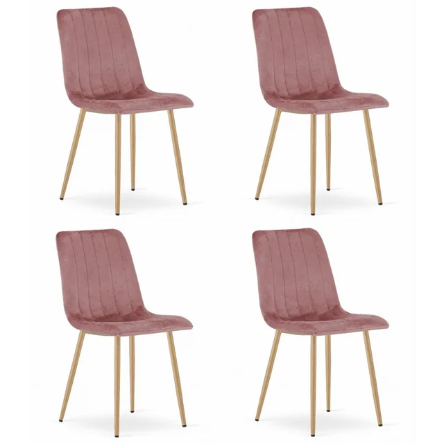 LAVA chair - pink velvet / wood color legs x 4