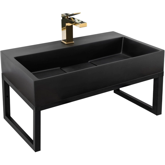 LAVABO À POSER CONGLOMÉRÉ GOYA NOIR MAT 50CM + CADRE