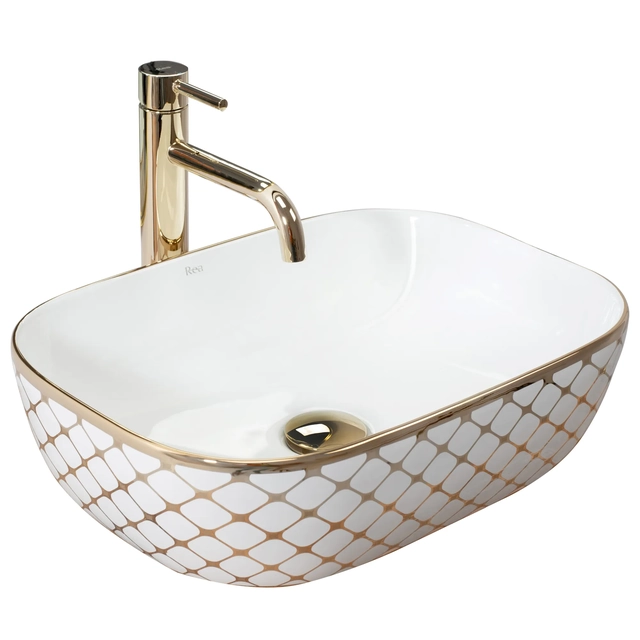 Lavabo à poser Rea Belinda Diamond Blanc/Or - En plus 5% RÉDUCTION avec le code REA5